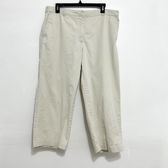 BRIGGS NEW YORK Women Capris Cotton Stretch Tan Elastic Waist Pockets Size 14 - Picture 1 of 6
